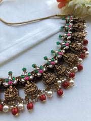 Antique nakash necklace with coral and green beads necklace-Silver Neckpiece-PL-House of Taamara