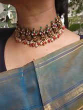 Antique nakash necklace with coral and green beads necklace-Silver Neckpiece-PL-House of Taamara