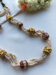 Antique pearls with cylindrical beads with ruby and kundan bead-Silver Neckpiece-PL-House of Taamara