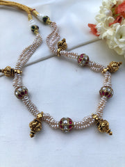 Antique pearls with kundan beads with antique beads mala-Silver Neckpiece-PL-House of Taamara