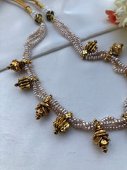Antique pearls with kundan beads with antique beads mala-Silver Neckpiece-PL-House of Taamara