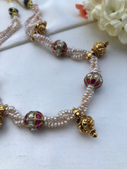 Antique pearls with kundan beads with antique beads mala-Silver Neckpiece-PL-House of Taamara