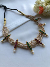 Antique pearls with kundan ruby and green necklace-Silver Neckpiece-PL-House of Taamara