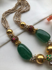 Antique pearls with kundan ruby & green beads with Tai tai pendant-Silver Neckpiece-PL-House of Taamara