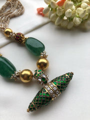 Antique pearls with kundan ruby & green beads with Tai tai pendant-Silver Neckpiece-PL-House of Taamara