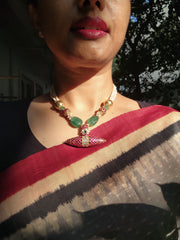Antique pearls with kundan ruby & green beads with Tai tai pendant-Silver Neckpiece-PL-House of Taamara