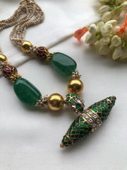 Antique pearls with kundan ruby & green beads with Tai tai pendant-Silver Neckpiece-PL-House of Taamara