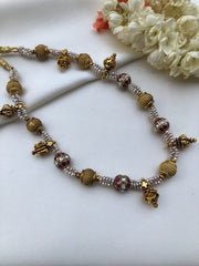 Antique pearls with ruby kundan beads and antique pearls necklace-Silver Neckpiece-PL-House of Taamara
