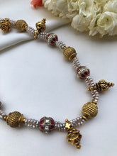 Antique pearls with ruby kundan beads and antique pearls necklace-Silver Neckpiece-PL-House of Taamara