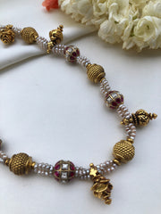 Antique pearls with ruby kundan beads and antique pearls necklace-Silver Neckpiece-PL-House of Taamara