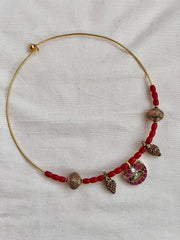 Antique polish kundan, ruby & emerald pendant with coral beads hasli-Silver Neckpiece-CI-House of Taamara