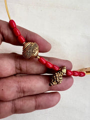 Antique polish kundan, ruby & emerald pendant with coral beads hasli-Silver Neckpiece-CI-House of Taamara