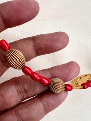 Antique polish kundan, ruby & emerald pendant with coral beads hasli-Silver Neckpiece-CI-House of Taamara