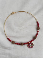 Antique polish kundan, ruby & emerald pendant with coral beads hasli-Silver Neckpiece-CI-House of Taamara