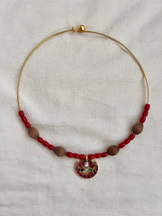 Antique polish kundan, ruby & emerald pendant with coral beads hasli-Silver Neckpiece-CI-House of Taamara