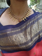 Antique polish motifs with pearls mala-Silver Neckpiece-PL-House of Taamara