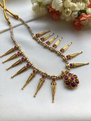 Antique polish motifs with pearls mala-Silver Neckpiece-PL-House of Taamara