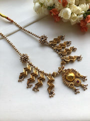Antique polish pieces with pearls mala-Silver Neckpiece-PL-House of Taamara