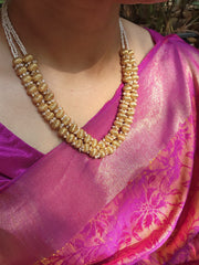 Antique style 2 line beads with bunch pearls necklace-Silver Neckpiece-PL-House of Taamara