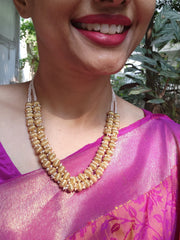 Antique style 2 line beads with bunch pearls necklace-Silver Neckpiece-PL-House of Taamara