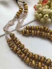 Antique style 2 line beads with bunch pearls necklace-Silver Neckpiece-PL-House of Taamara