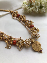 Antique style W necklace with kasu and pearls-Silver Neckpiece-PL-House of Taamara