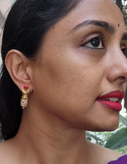 Antique style bobbin earrings with coral-Earrings-PL-House of Taamara