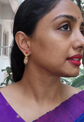 Antique style bobbin earrings with coral-Earrings-PL-House of Taamara