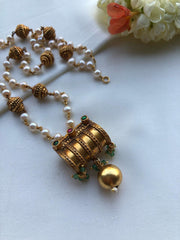 Antique style box with pearl and antique beads mala-Silver Neckpiece-PL-House of Taamara