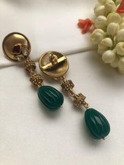 Antique style earrings with green bead drops-Earrings-PL-House of Taamara