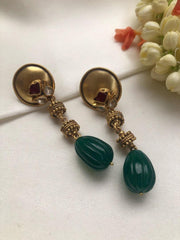 Antique style earrings with green bead drops-Earrings-PL-House of Taamara