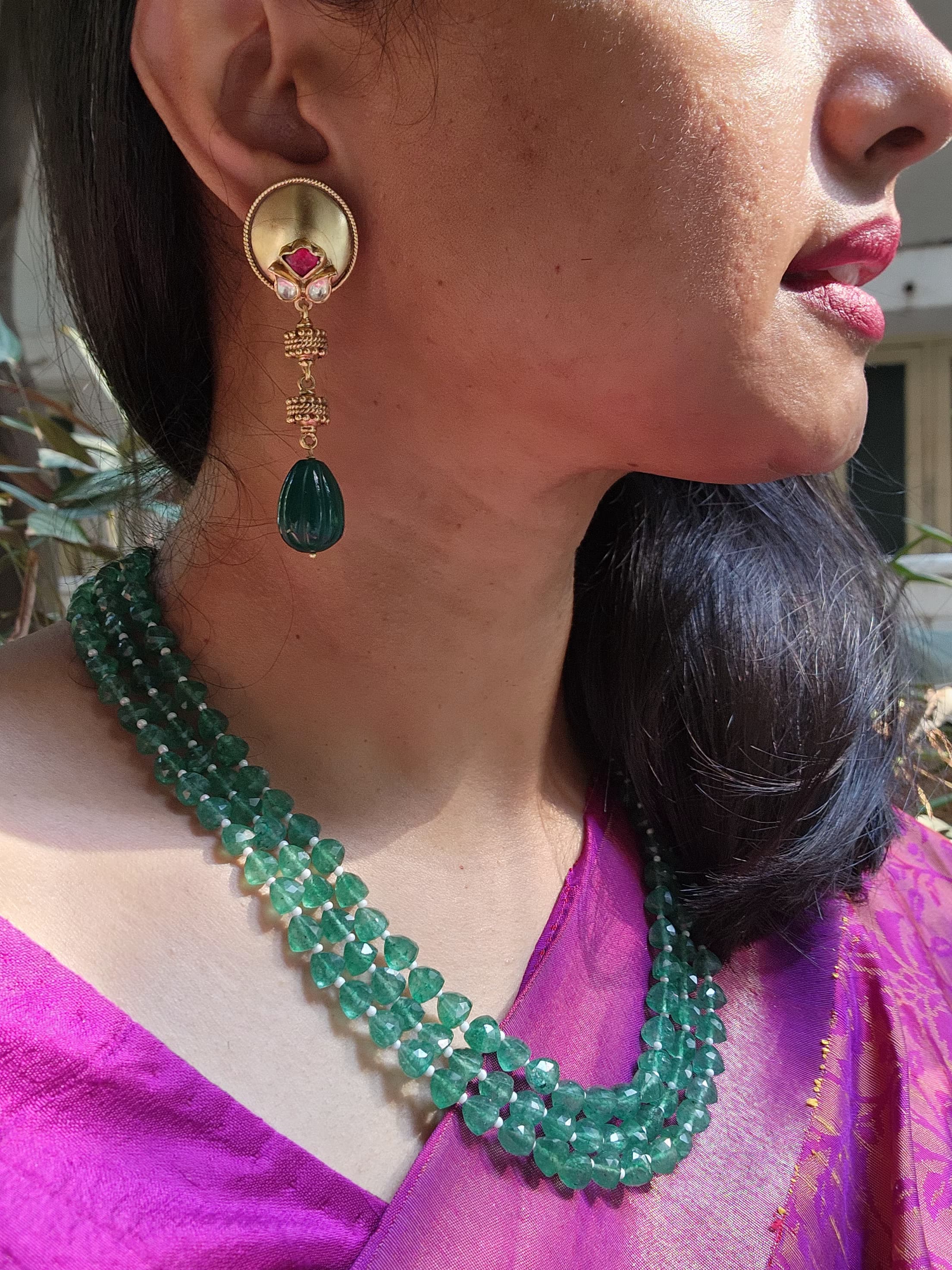 Antique style earrings with green bead drops-Earrings-PL-House of Taamara