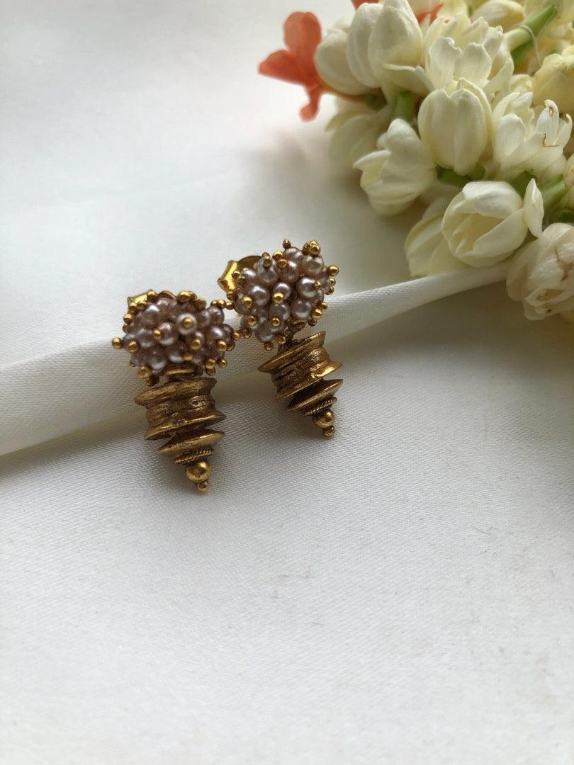 Antique style earrings with pearls bunch-Earrings-PL-House of Taamara