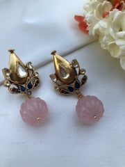 Antique style earrings with pink pumkin tourmaline bead-Earrings-PL-House of Taamara
