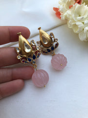 Antique style earrings with pink pumkin tourmaline bead-Earrings-PL-House of Taamara
