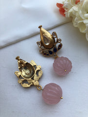 Antique style earrings with pink pumkin tourmaline bead-Earrings-PL-House of Taamara