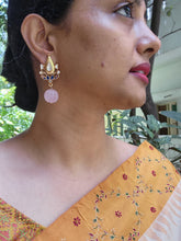 Antique style earrings with pink pumkin tourmaline bead-Earrings-PL-House of Taamara