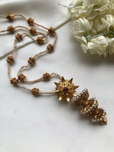 Antique style flower jhumka pendant with pearls chain-Silver Neckpiece-PL-House of Taamara