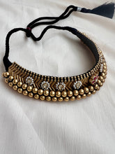 Antique style gold polish black thread thussi with kundan and ruby motifs-Silver Neckpiece-CI-House of Taamara