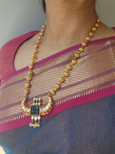 Antique style gundu beads with jade kundan pendant-Silver Neckpiece-PL-House of Taamara