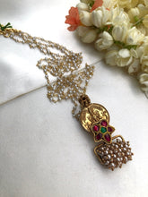 Antique style kasu pendant with kundan & pearls bunch-Silver Neckpiece-pl-House of Taamara