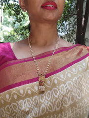 Antique style kasu pendant with kundan & pearls bunch-Silver Neckpiece-pl-House of Taamara