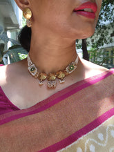 Antique style necklace with pearls patti mala-Silver Neckpiece-pl-House of Taamara