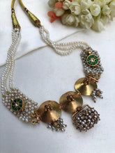 Antique style necklace with pearls patti mala-Silver Neckpiece-pl-House of Taamara