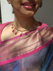 Antique style necklace with ruby carved stone pear drops-Silver Neckpiece-PL-House of Taamara