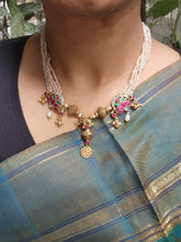 Antique style pearls with Kundan lotus and beads necklace-Silver Neckpiece-PL-House of Taamara