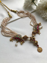 Antique style pearls with Kundan lotus and beads necklace-Silver Neckpiece-PL-House of Taamara