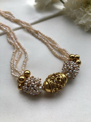 Antique style pearls with gundus beads necklace-Silver Neckpiece-PL-House of Taamara