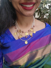 Antique style pearls with kundan beads & kasu coin layers satlada style-Silver Neckpiece-PL-House of Taamara