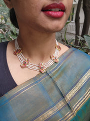Antique style pearls with kundan peacock choker-Silver Neckpiece-PL-House of Taamara